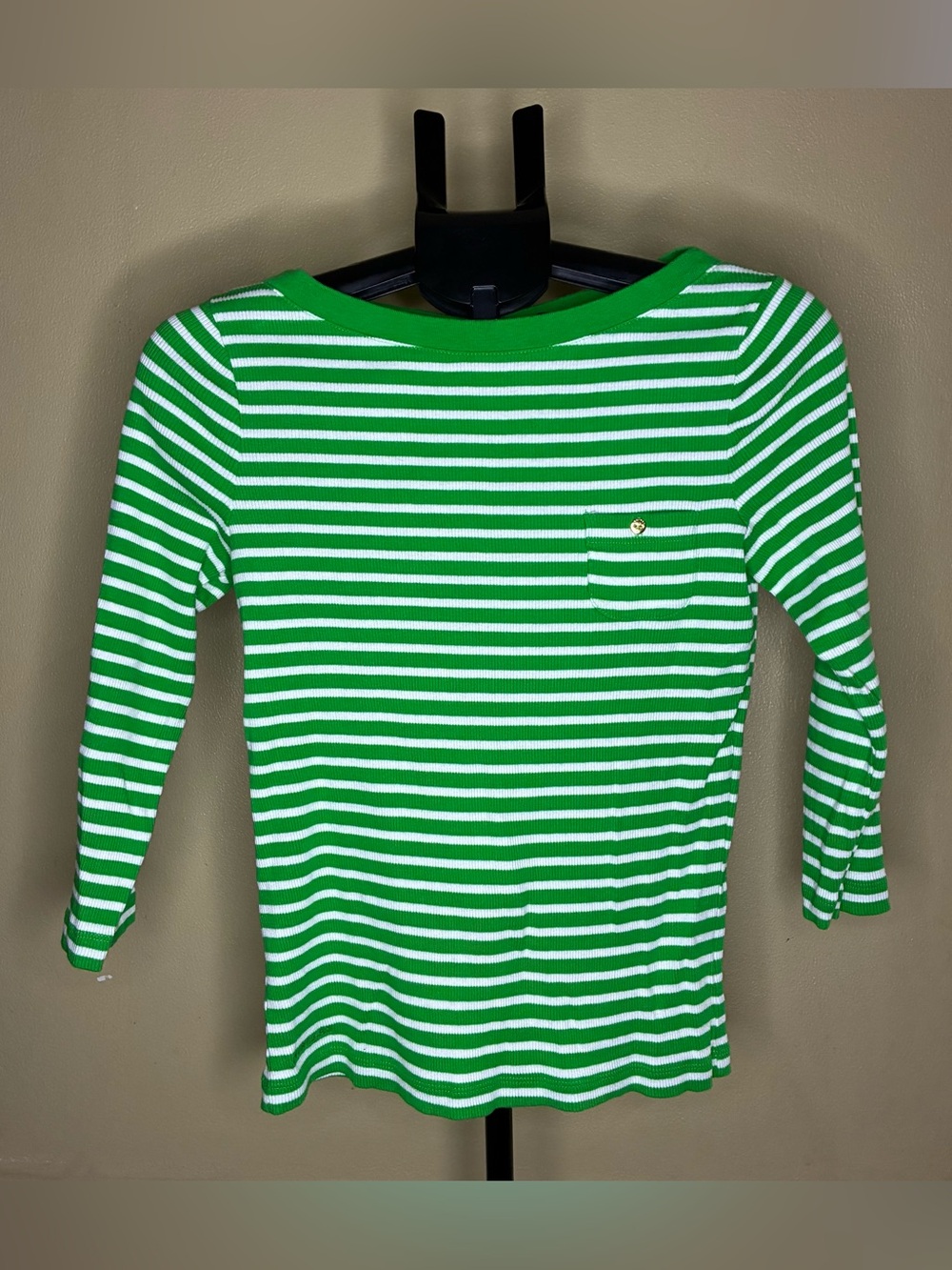 Ralph Lauren Green & White Striped Long Sleeve Kids Top